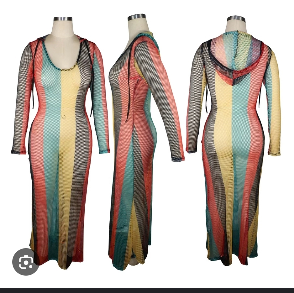 Multicolor Striped Mesh Maxi Dress Sz XXL NWOT - Picture 2 of 6
